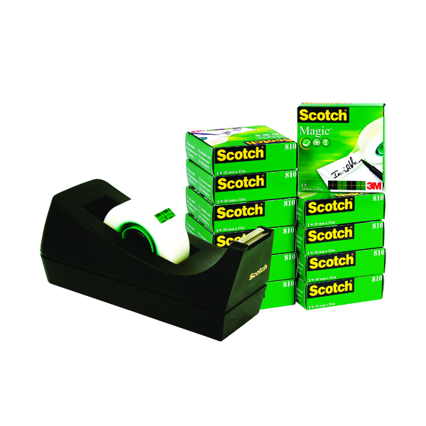 Scotch Magic Tape 810 19mmx33m (Pack of 12) with Free Dispenser SM12