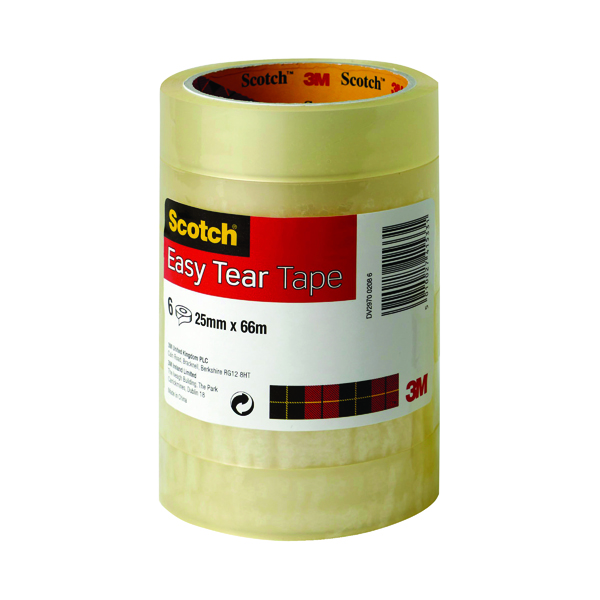 Scotch Easy Tear Clear Tape 25mmx66m (Pack of 6) ET2566T6