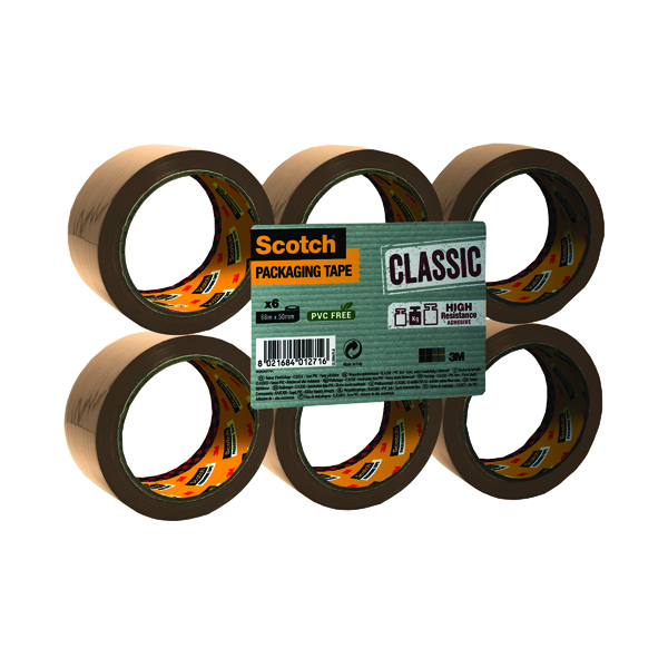 Scotch Buff Packaging Tape Polypropylene 50mmx66m (Pack of 6) C5066SF6