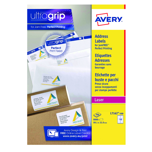 Avery Ultragrip Laser Labels 99.1x33.9mm White (Pack of 8000) L7162-500