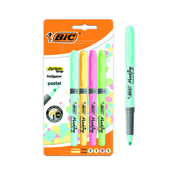 Bic Highlighter Grip Assorted Pastel (4 Pack) 964859