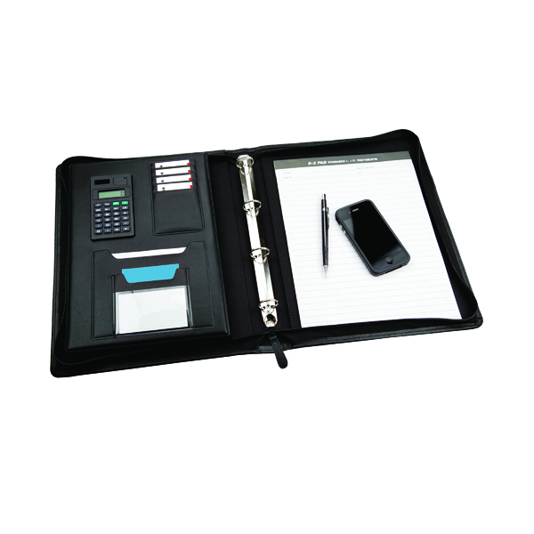 Monolith Leather Look Zipped Ring Binder with A4 Pad A4 Black 2827
