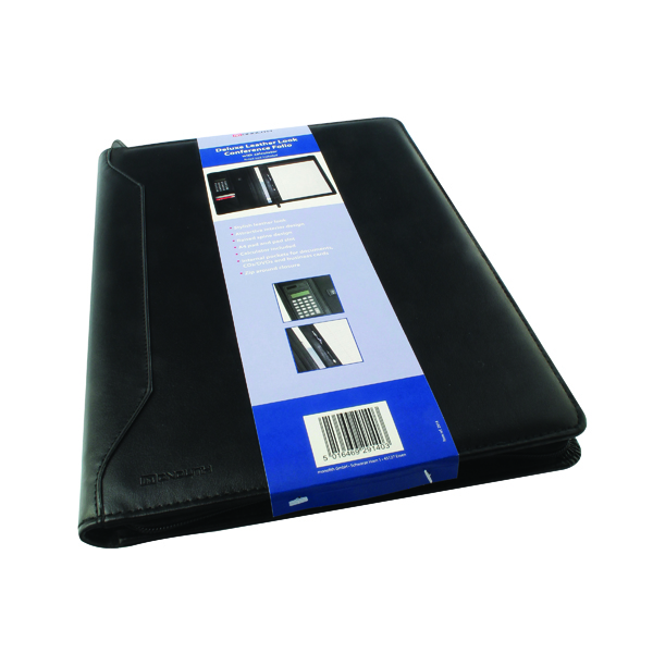 Monolith Leather Look Conference Folder with A4 Pad and Calculator Black 2914