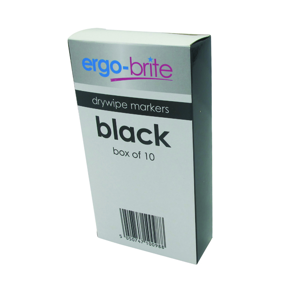 Ergo-Brite Drywipe Marker Rubber Grip Black (Pack of 10) JN10098
