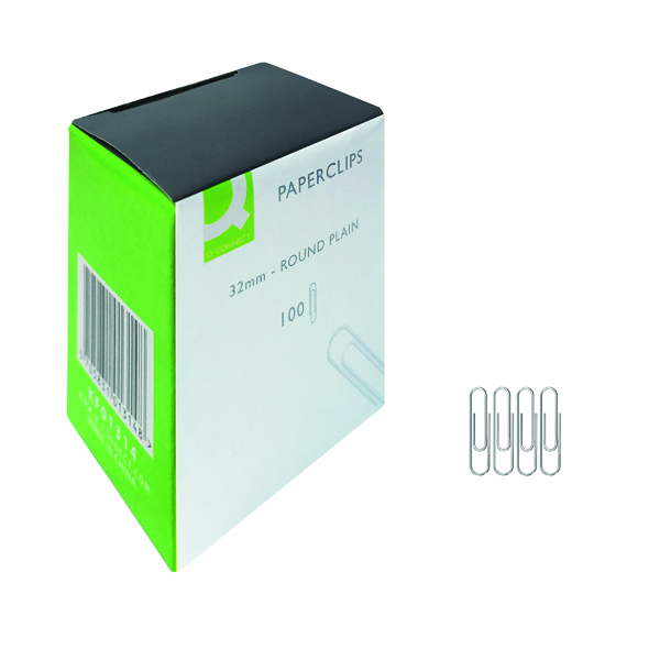 Q-Connect Paperclips Plain 32mm 100 Per Box (10 Pack) KF01314Q