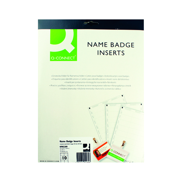 Q-Connect Name Badge Inserts 54x90mm 10 Per Sheet (Pack of 25) KF02289