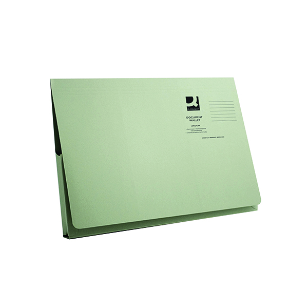 Q-Connect Long Flap Document Wallet Foolscap Green (Pack of 50) KF03931