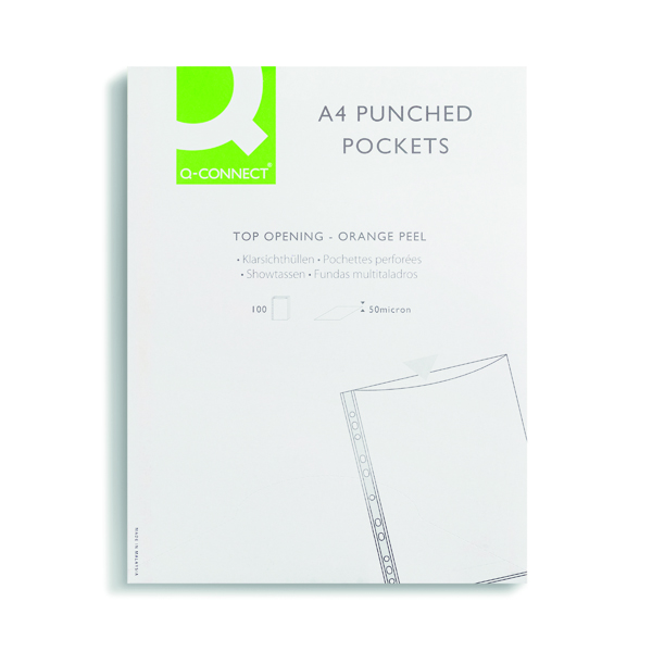 Q-Connect Punched Pockets Polypropylene 50 Micron A4 Embossed (100 Pack) KF24001