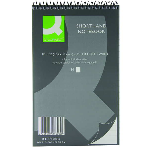 Q-Connect Feint Ruled Shorthand Notebook 160 Pages 203x127mm (20 Pack) KF31003