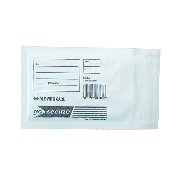 GoSecure Bubble Envelope Size 1 Internal Dimensions 115x195mm White (Pack of 100) KF71447