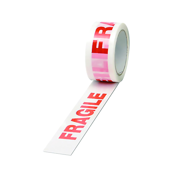 Polypropylene Tape Printed Fragile 50mmx66m White Red (Pack of 6) PPP-C