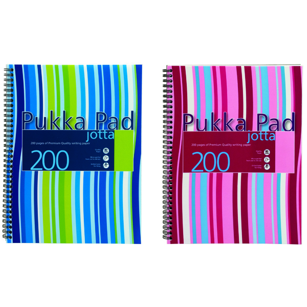 Pukka Pad Stripes Polypropylene Wirebound Jotta Notebook 200 Pages A4 Blue/Pink (3 Pack) JP018