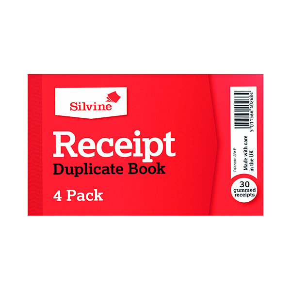 Silvine Duplicate Receipt Book 63x106mm Gummed (36 Pack) 228