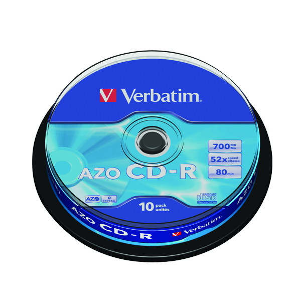 Verbatim CD-R Datalife Non-AZO 80minutes 700MB 52X Non-Printable Spindle (10 Pack) 43437