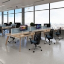 Straight fabric desktop screen 1200mm x 380mm - blue fabric with black aluminium frame