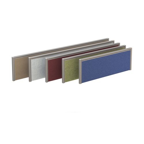 Straight fabric desktop screen 1400mm x 380mm - blue fabric with black aluminium frame