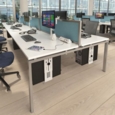 Straight fabric desktop screen 1400mm x 380mm - blue fabric with white aluminium frame