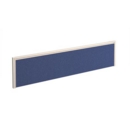 Straight fabric desktop screen 1600mm x 380mm - blue fabric with white aluminium frame