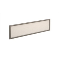 Straight glazed desktop screen 1400mm x 380mm - polar white with silver aluminium frame