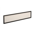 Straight glazed desktop screen 1600mm x 380mm - polar white with black aluminium frame