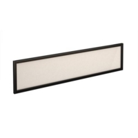 Straight glazed desktop screen 1600mm x 380mm - polar white with black aluminium frame