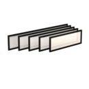 Straight glazed desktop screen 1600mm x 380mm - polar white with black aluminium frame