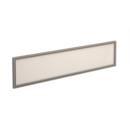 Straight glazed desktop screen 1600mm x 380mm - polar white with silver aluminium frame
