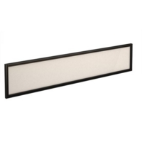 Straight glazed desktop screen 1800mm x 380mm - polar white with black aluminium frame