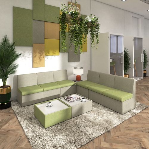 Alto modular reception seating wooden table with Ion power module - white top with elapse grey base