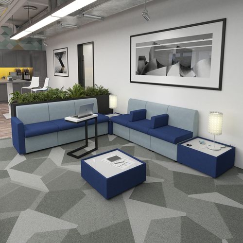 Alto modular reception seating wooden table with Ion power module - white top with extent red base