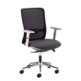 Arcade black mesh back operator chair with grey fabric seat and light grey frame and chrome base