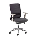 Arcade black mesh back operator chair with grey fabric seat and light grey frame and chrome base