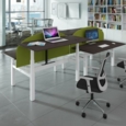 Arcade black mesh back operator chair with grey fabric seat and light grey frame and chrome base
