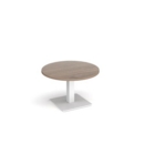 Brescia circular coffee table with flat square white base 800mm - barcelona walnut