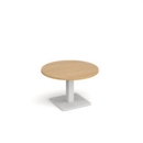 Brescia circular coffee table with flat square white base 800mm - oak