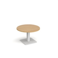 Brescia circular coffee table with flat square white base 800mm - oak