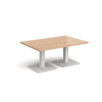 Brescia rectangular coffee table with flat square white bases 1200mm x 800mm - beech