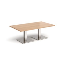 Brescia rectangular coffee table with flat square brushed steel bases 1400mm x 800mm - beech