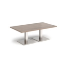 Brescia rectangular coffee table with flat square brushed steel bases 1400mm x 800mm - barcelona walnut