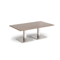 Brescia rectangular coffee table with flat square brushed steel bases 1400mm x 800mm - barcelona walnut