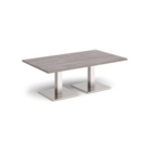 Brescia rectangular coffee table with flat square brushed steel bases 1400mm x 800mm - grey oak