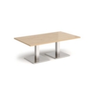 Brescia rectangular coffee table with flat square brushed steel bases 1400mm x 800mm - kendal oak
