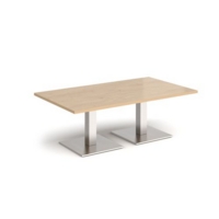 Brescia rectangular coffee table with flat square brushed steel bases 1400mm x 800mm - kendal oak