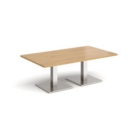 Brescia rectangular coffee table with flat square brushed steel bases 1400mm x 800mm - oak