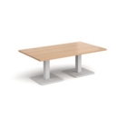 Brescia rectangular coffee table with flat square white bases 1400mm x 800mm - beech