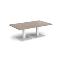 Brescia rectangular coffee table with flat square white bases 1400mm x 800mm - barcelona walnut