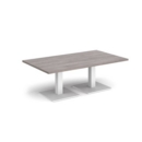 Brescia rectangular coffee table with flat square white bases 1400mm x 800mm - grey oak