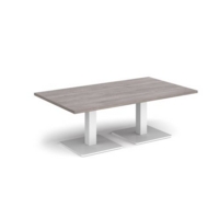 Brescia rectangular coffee table with flat square white bases 1400mm x 800mm - grey oak