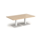 Brescia rectangular coffee table with flat square white bases 1400mm x 800mm - kendal oak