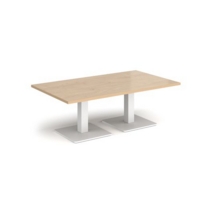 Brescia rectangular coffee table with flat square white bases 1400mm x 800mm - kendal oak